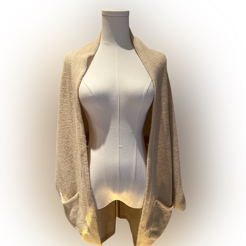 Cream Knit Short Sleeve Cardigan with Pockets